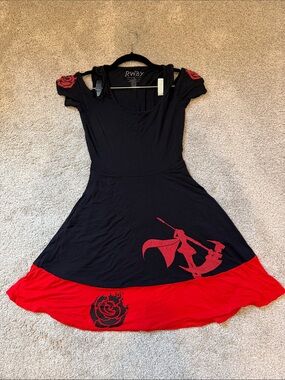 RWBY Graphic Cold Shoulder Dress with pockets
